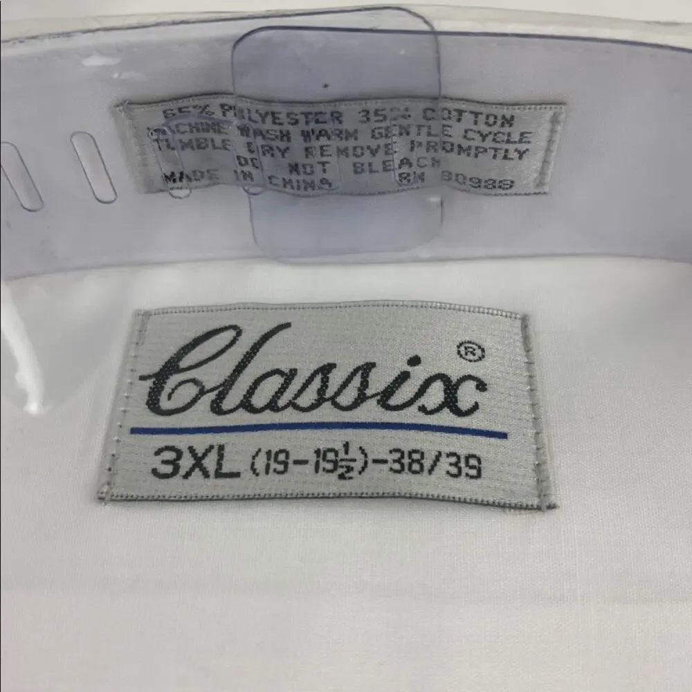 NWT Classix Men White Shirt w Black Buttons Tuxedo Formal Wear 3XL 19-19.5 38/39